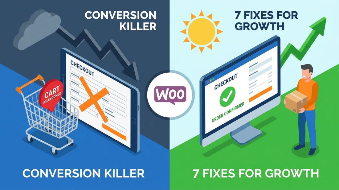 Why Your WooCommerce Checkout Is Killing Conversions: 7 quick fixes to boost sales and reduce cart abandonment.